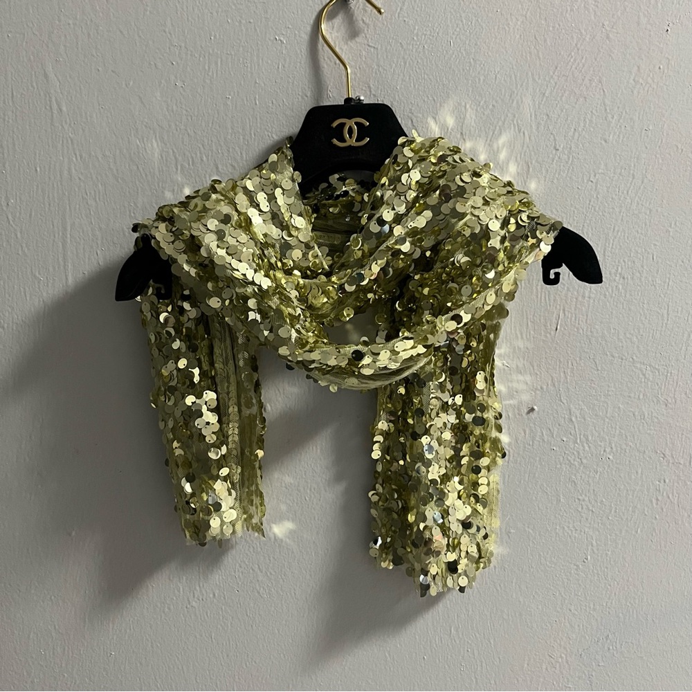 Gold Sequin Embellished Scarf Shawl Wrap - Picture 5 of 10